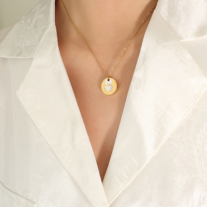 Cute Bear Pendant Necklace with Zircon Inlay and 18K Gold Plating