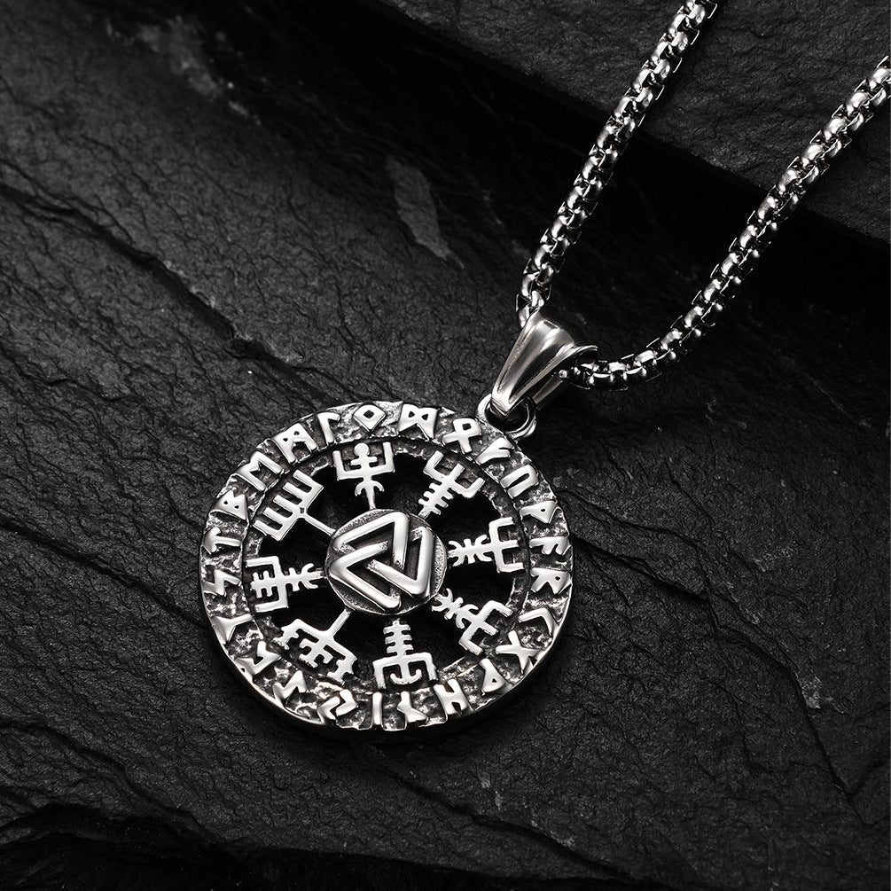 Nordic Viking Luhn Rune Stainless Steel Pendant Necklace for Men