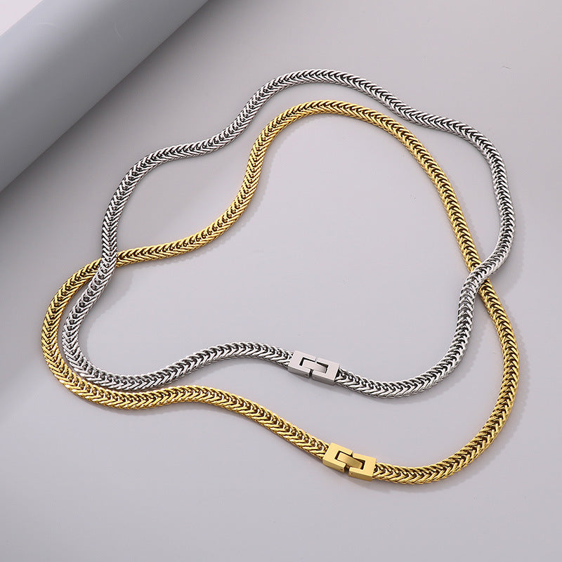 Hiphop Hip Hop Whip Chain Necklace, Stylish Weaving Encrypted Keel Chain Buckle Stainless