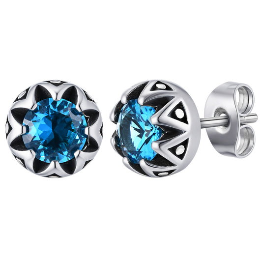 Planderful Titanium Steel Earrings Crown Blue Zircon Unisex