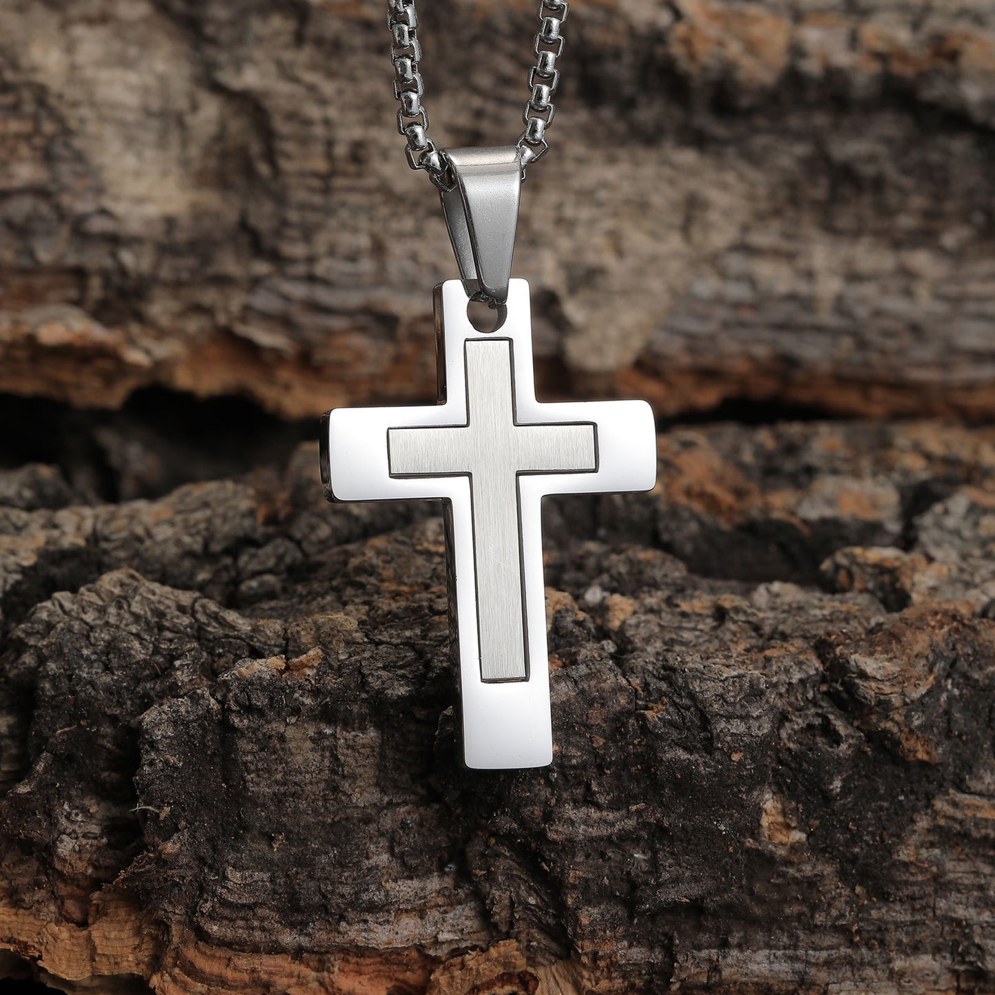 Planderful Mens Cross Pendant Necklace Durable Steel