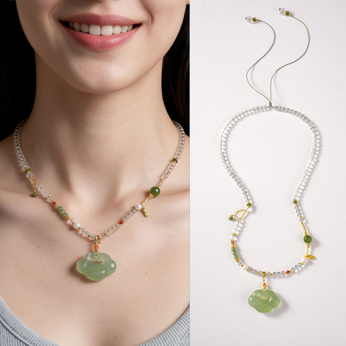 Agate Ruyi Lock Pendant Necklace