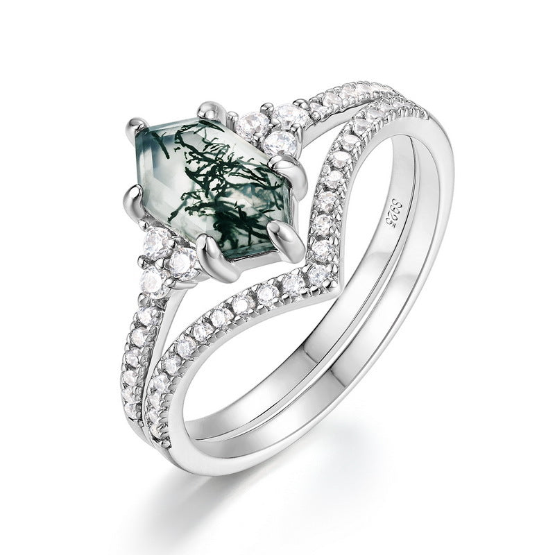 Planderful Everyday Genie – Elegant Green Moss Silver Ring for Women