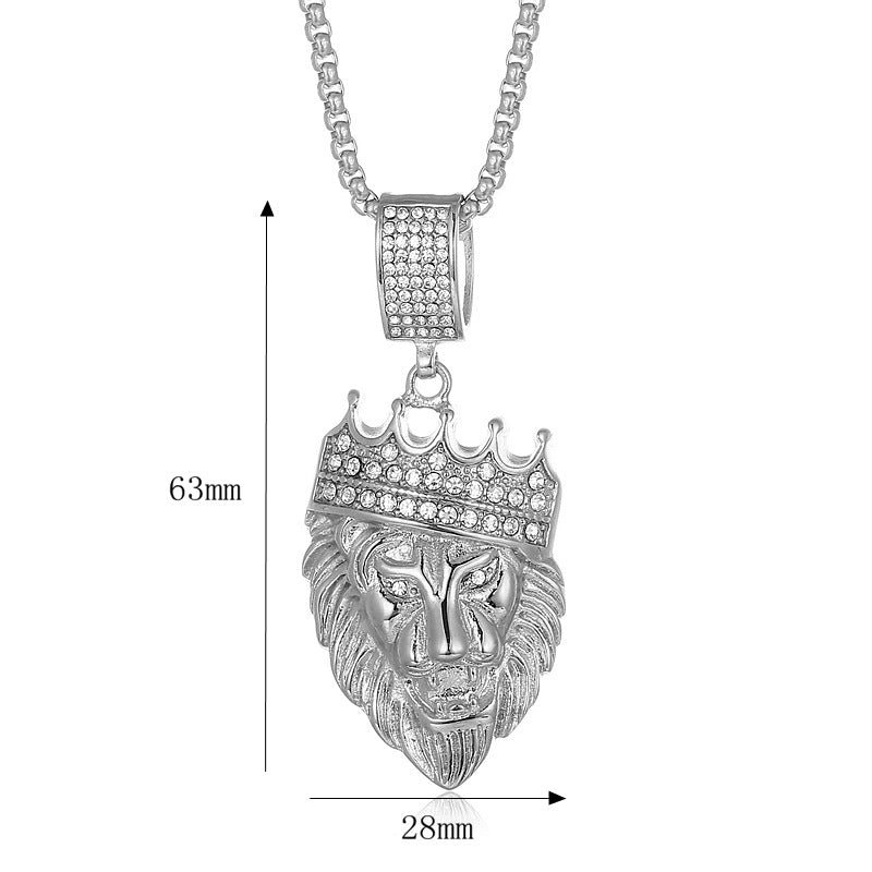 Punk Lion Crown Stainless Steel Pendant Necklace