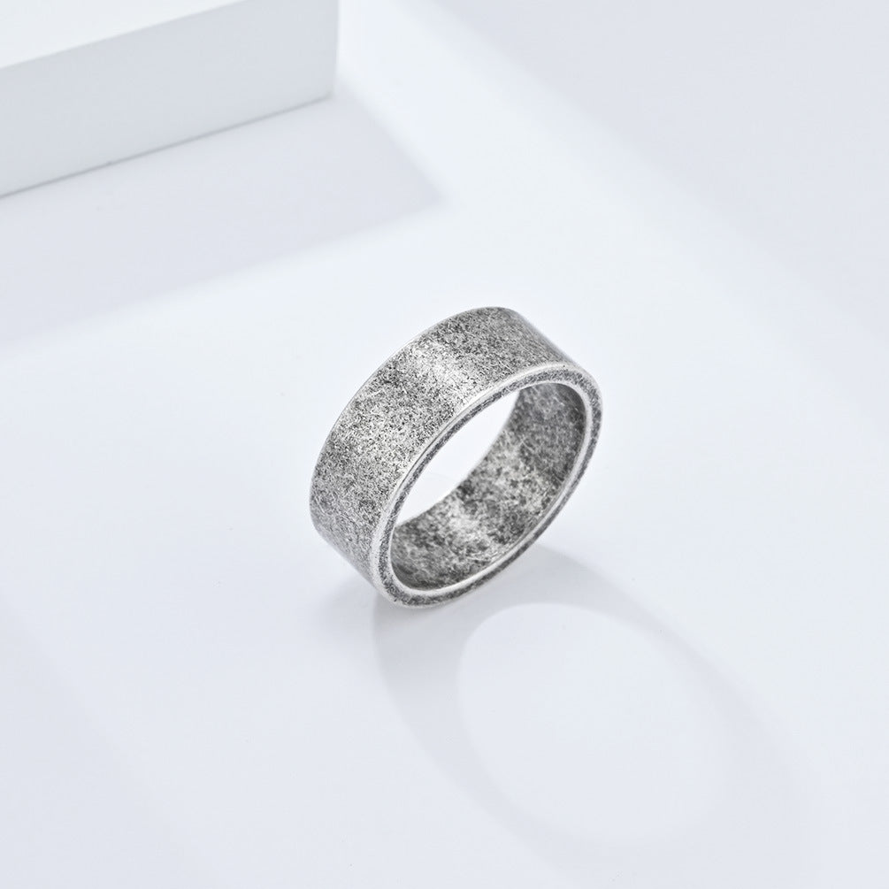 Matte Brushed Gray Ancient Silver Stainless Steel Ring for Men