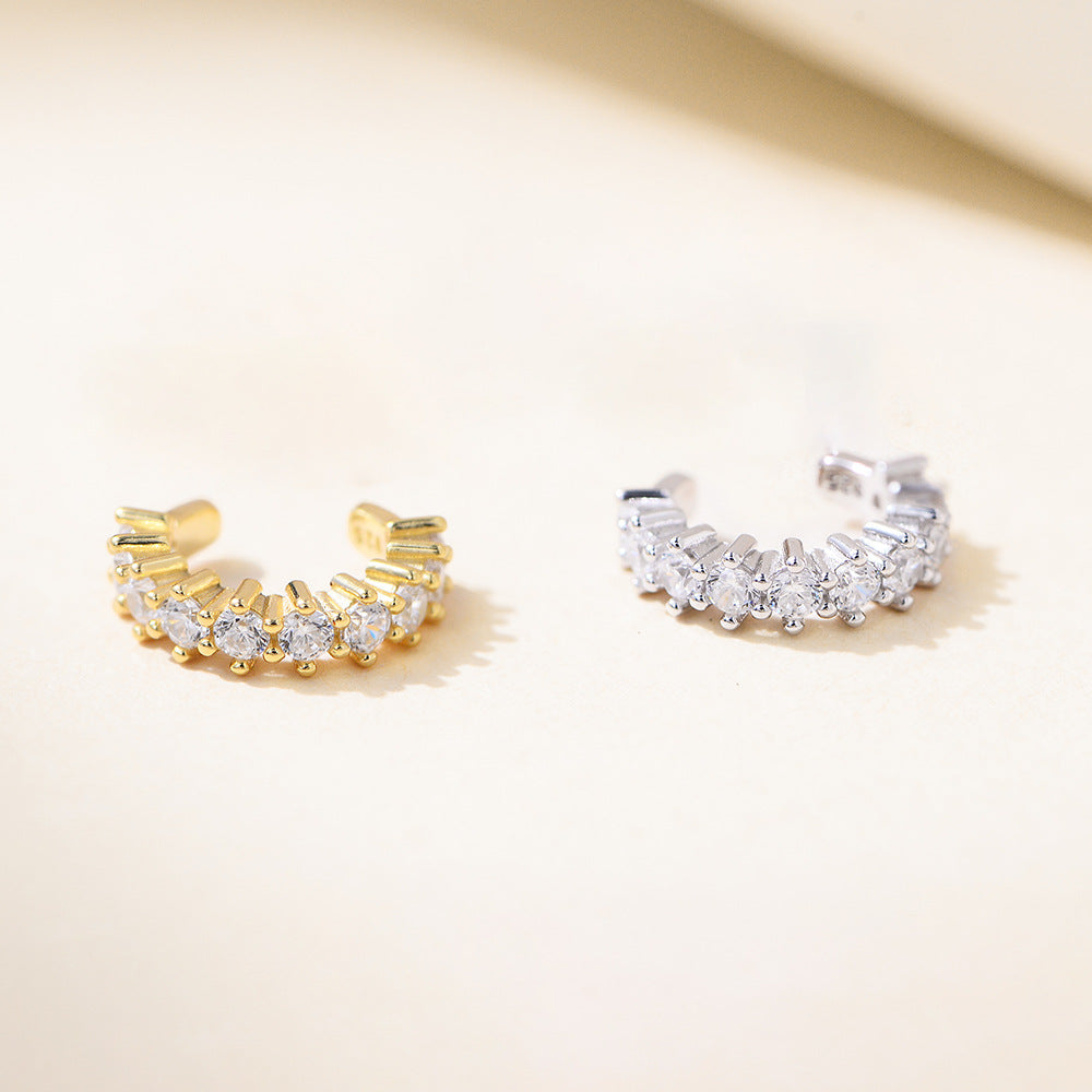 Planderful S925 Sterling Silver C Shaped Zircon Ear Clip Non Pierced Ears Elegant Light Luxury Earrings For Women