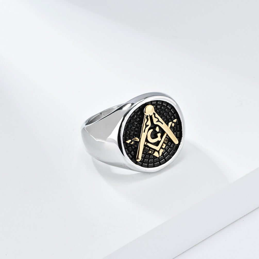 European American Retro Freemasonry Titanium Steel Ring for Men