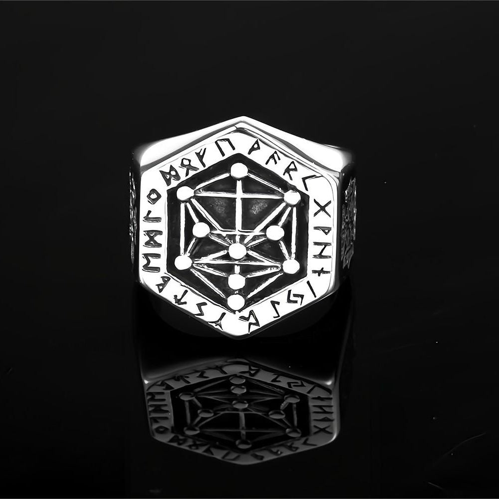 Titanium Steel Retro Viking Hexagonal Ring for Men