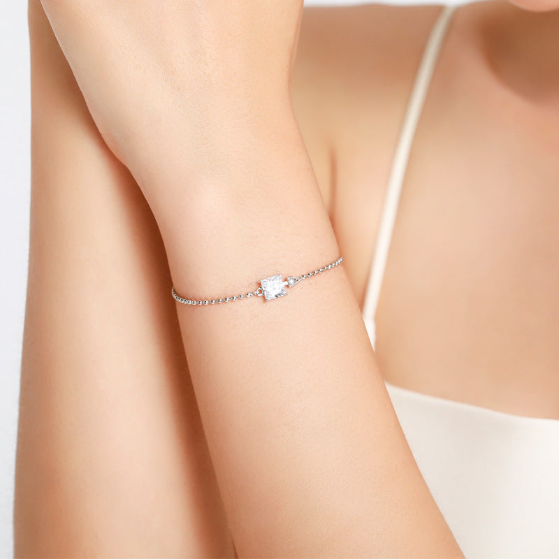 Elegant S925 Sterling Silver Bracelet with Simulated Diamond Zircon Insets