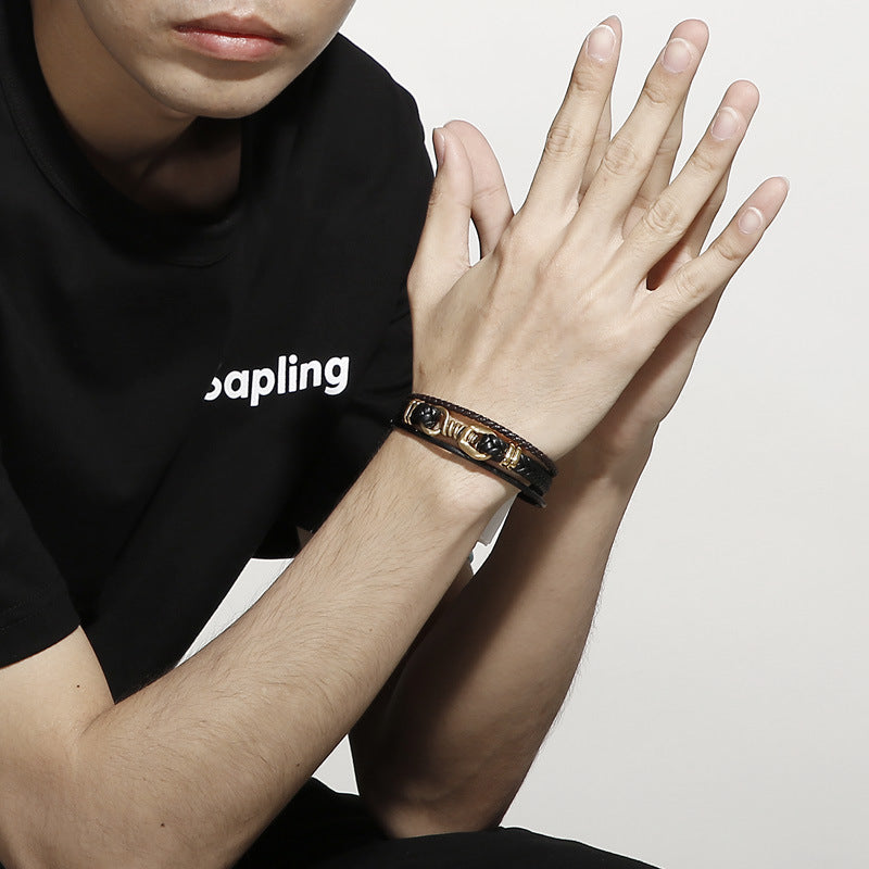 Planderful Leather Rope Woven Men Bracelet Geometric Style