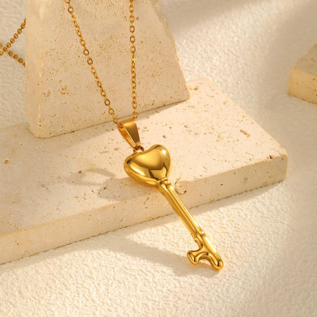 Stainless Steel Hollow Key Pendant Necklace Women's