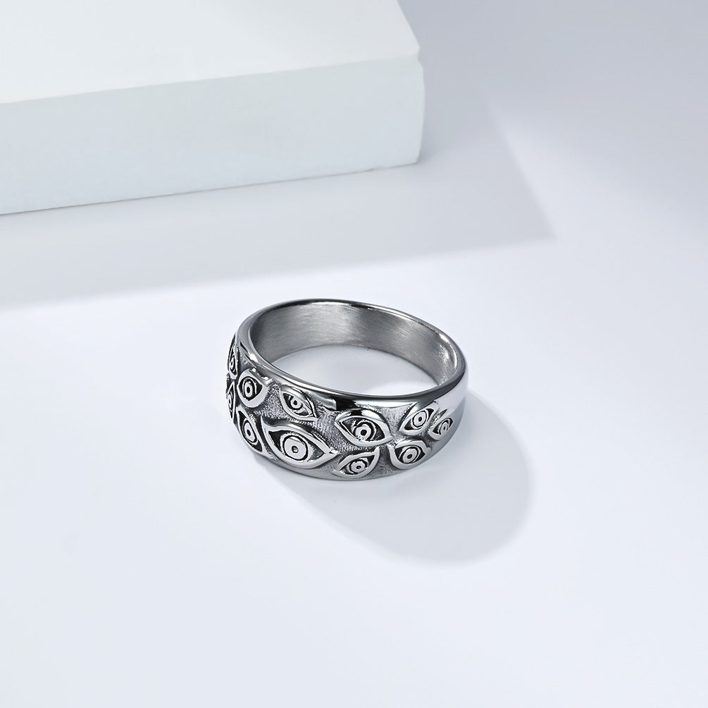 Planderful Personalized Dark Style Stainless Steel Eye Pattern Ring Unisex Punk Accessory 2025 Autumn