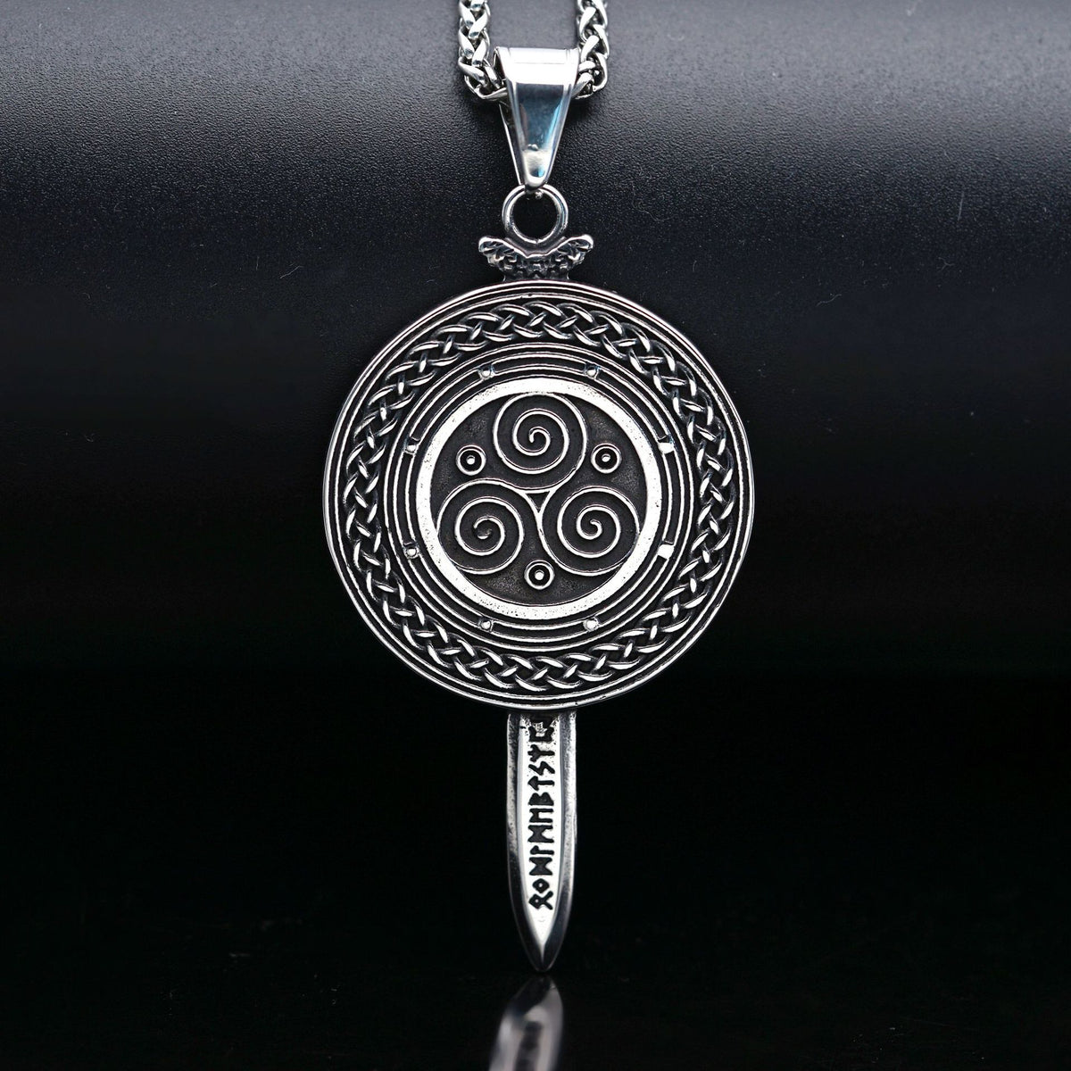 Steel Necklace Vintage Viking Warrior Sword Shield Pendant For Men Everyday Wear Gift Planderful