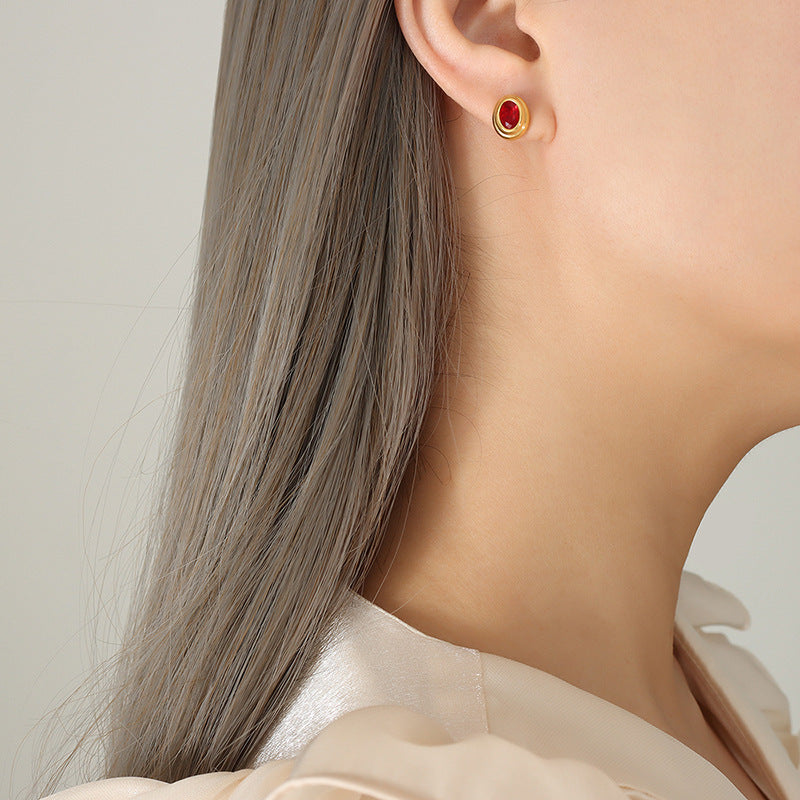 Vibrant Retro Red and Green Zircon Cross-Border Earrings with 18K Gold Plating