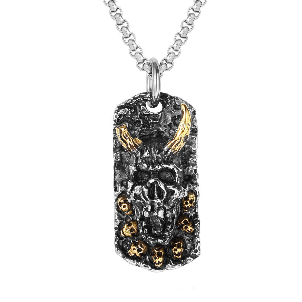 Horned Monster Skull Titanium Steel Pendant Necklace