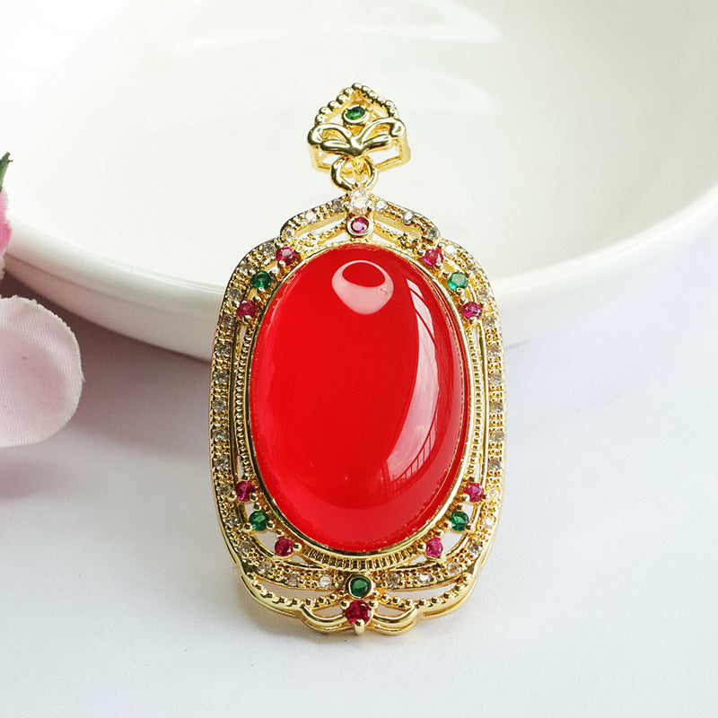 Oval Blood Red Agate Hollow Pendant