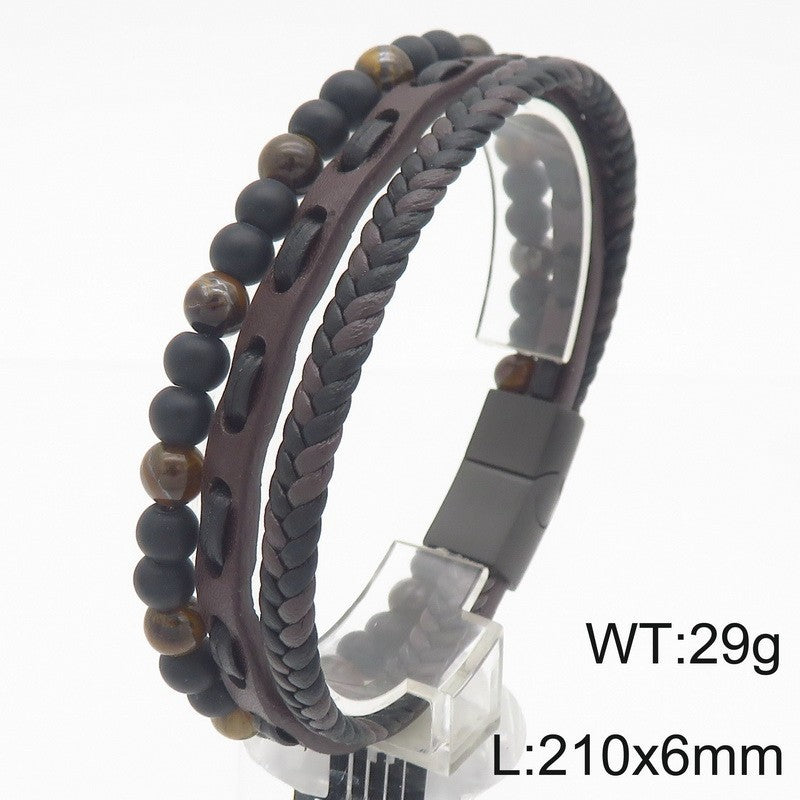 Planderful Men Tiger Eye Beaded Bracelet Magnetic Buckle