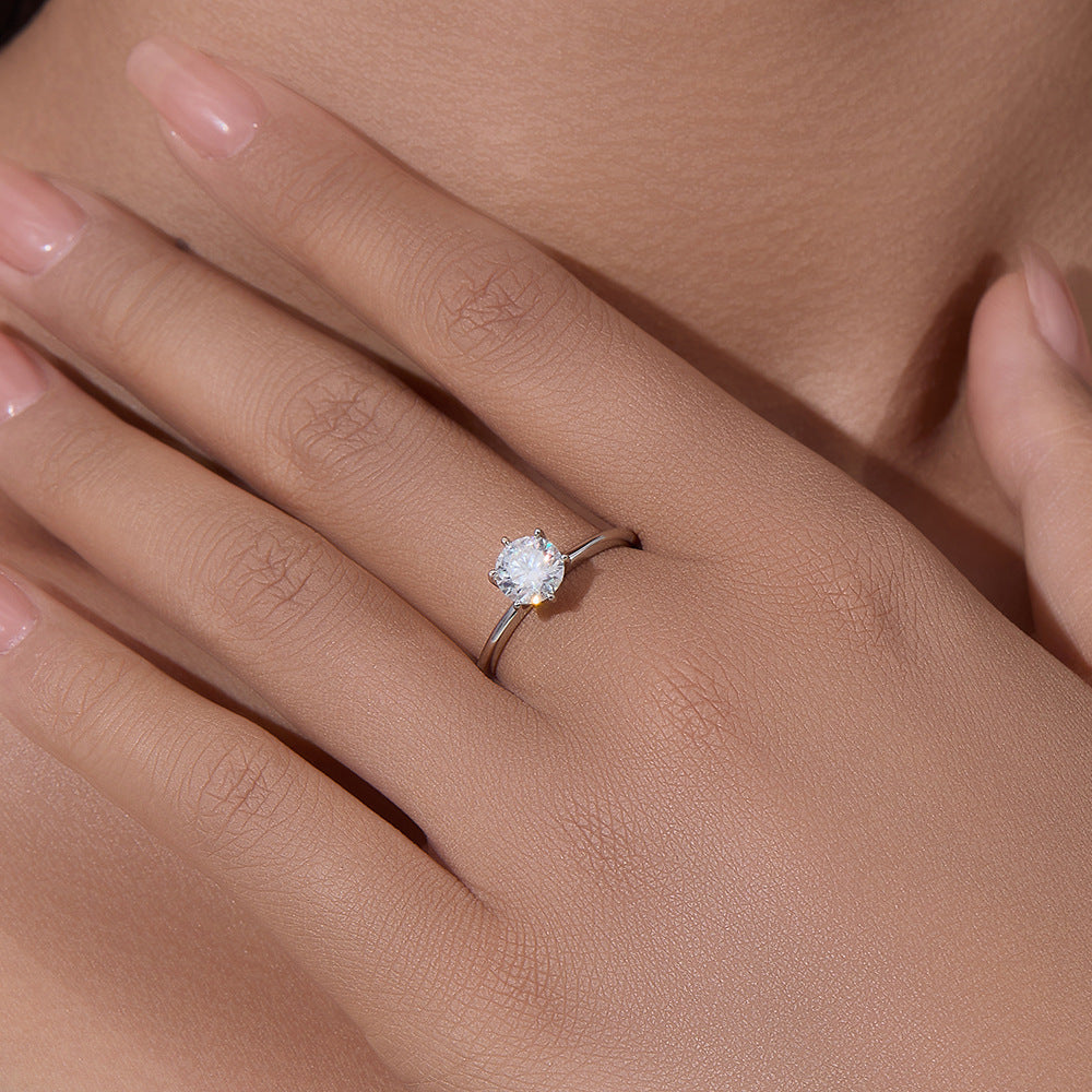 S925 Sterling Silver Mozzarella Diamond 1 Carat Ring Women's Classic Engagement Jewelry