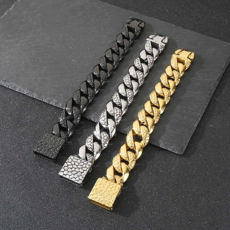 Planderful Bold Cuban Chain Bracelet For Men Titanium Thick