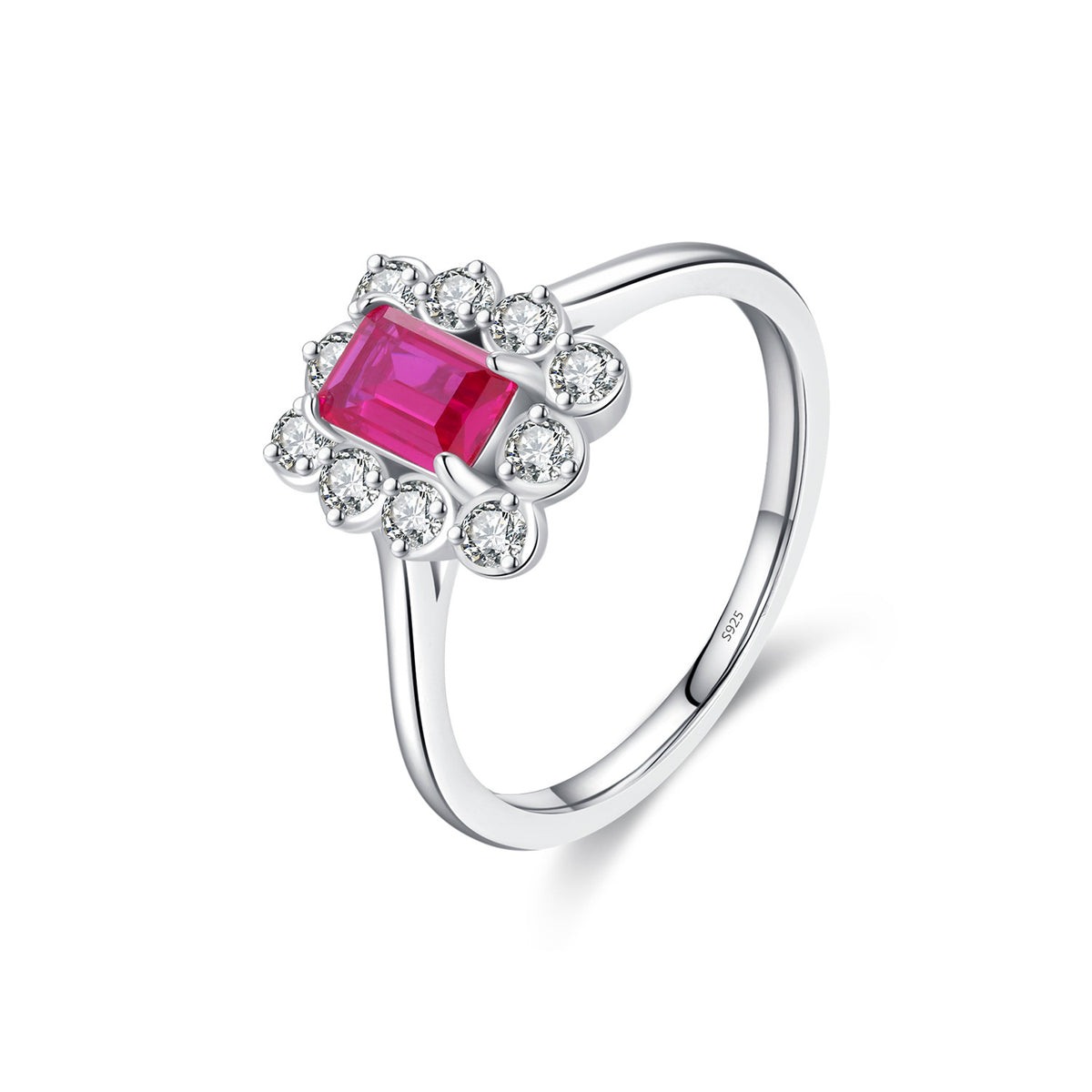 925 Sterling Silver Ruby-Color Ring