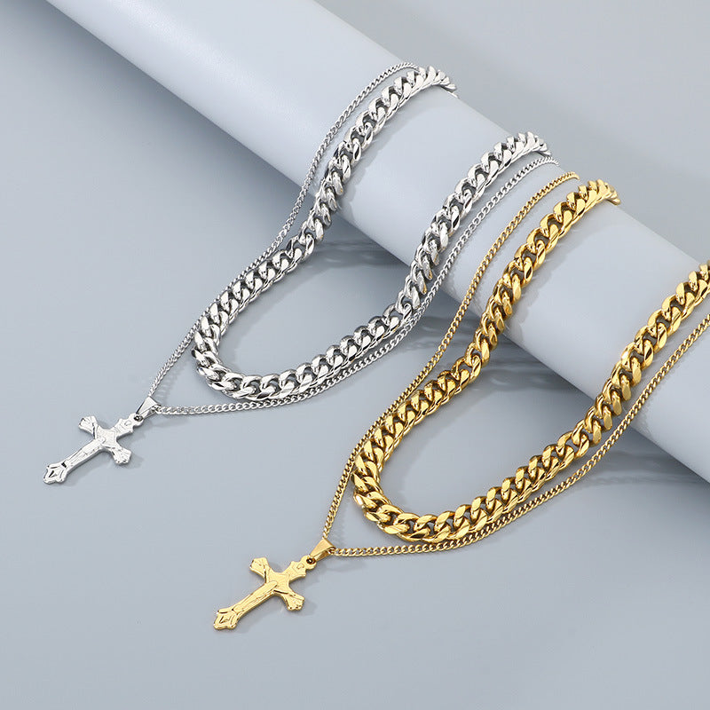 Stacked Sweater Chain Hip Hop Cross Titanium Men Necklace