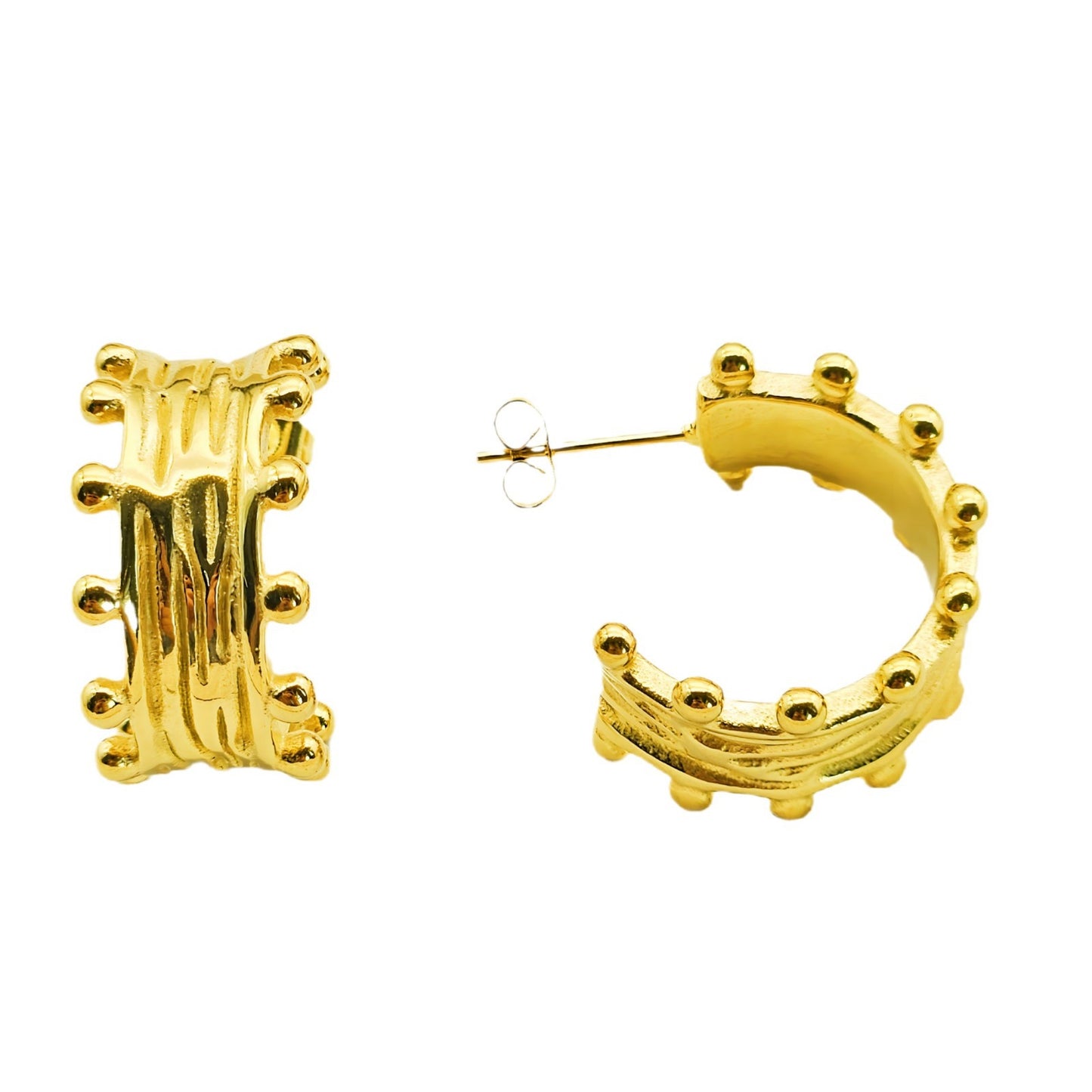 Planderful Gold Plated Stainless Steel Wood Grain C Shaped Pleated Earrings Statement For Women