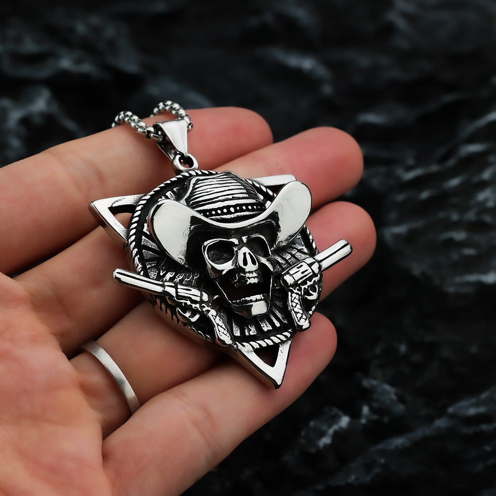 Vintage Men's Jewelry Stainless Steel Denim Skull Pendant Necklace