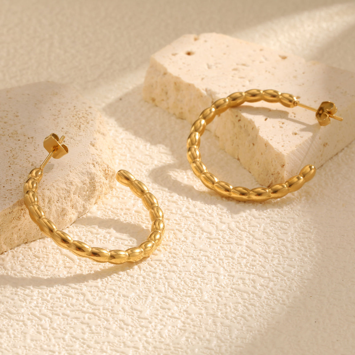 Gold-Tone Textured Open Hoop Earrings