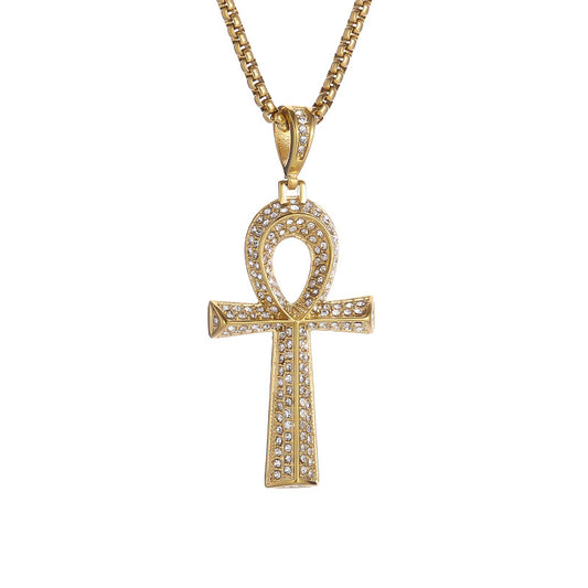Planderful Everyday Genie Anka Pendant Necklace Stainless Steel Gold Plated Rhinestone For Women