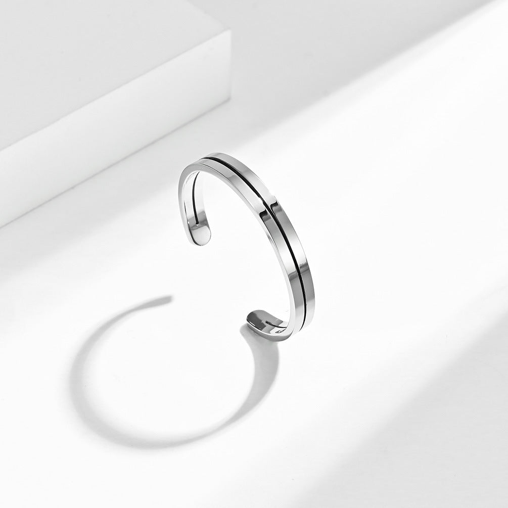Simple Hollow Lines Titanium Steel Ring for Men and Women