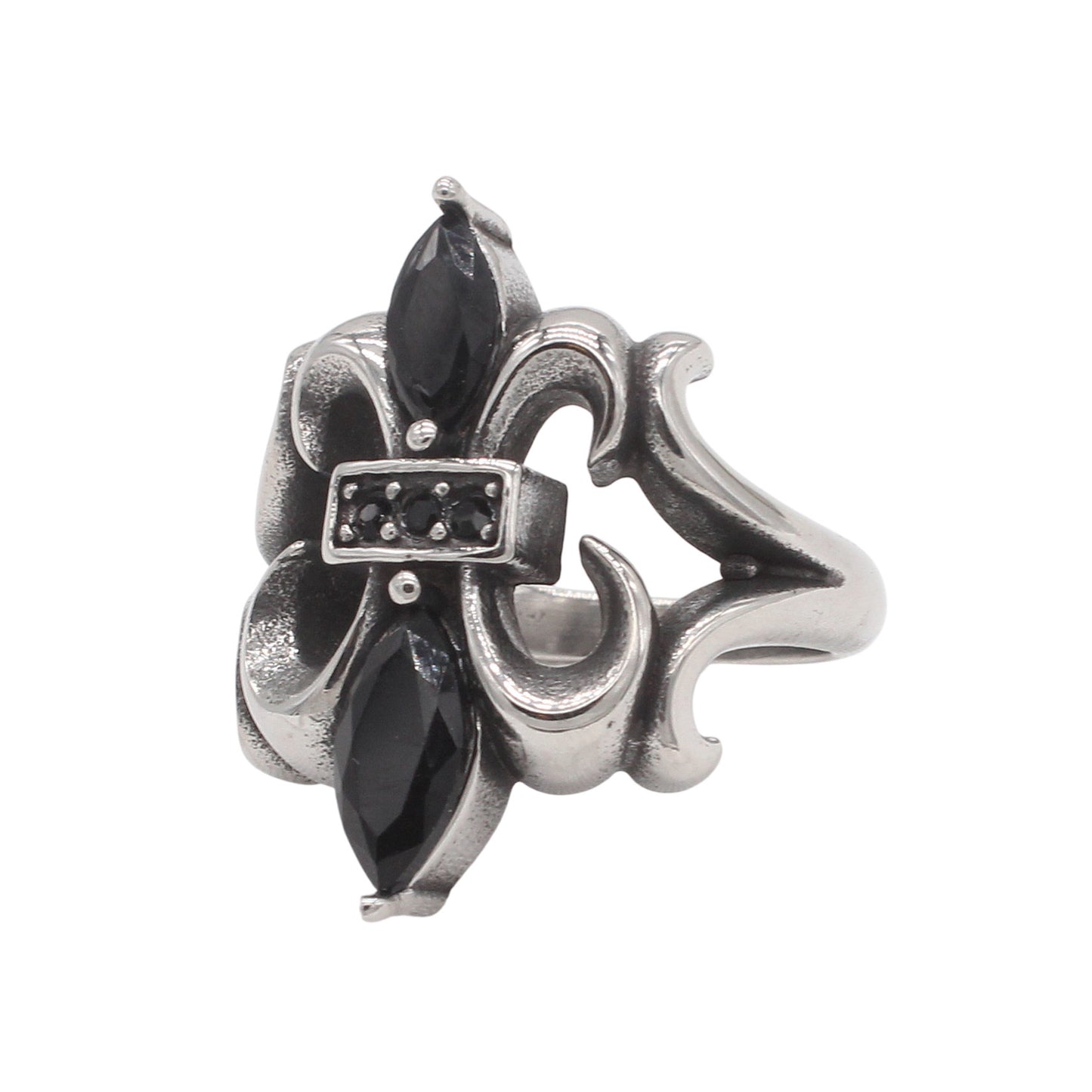 Planderful Unisex Cross Flower Ring Titanium Steel With Black Zircon Bold Protection Statement