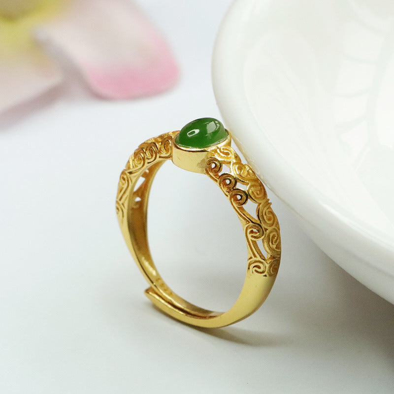 925 Sterling Silver Hetian Jasper Cloud Ring
