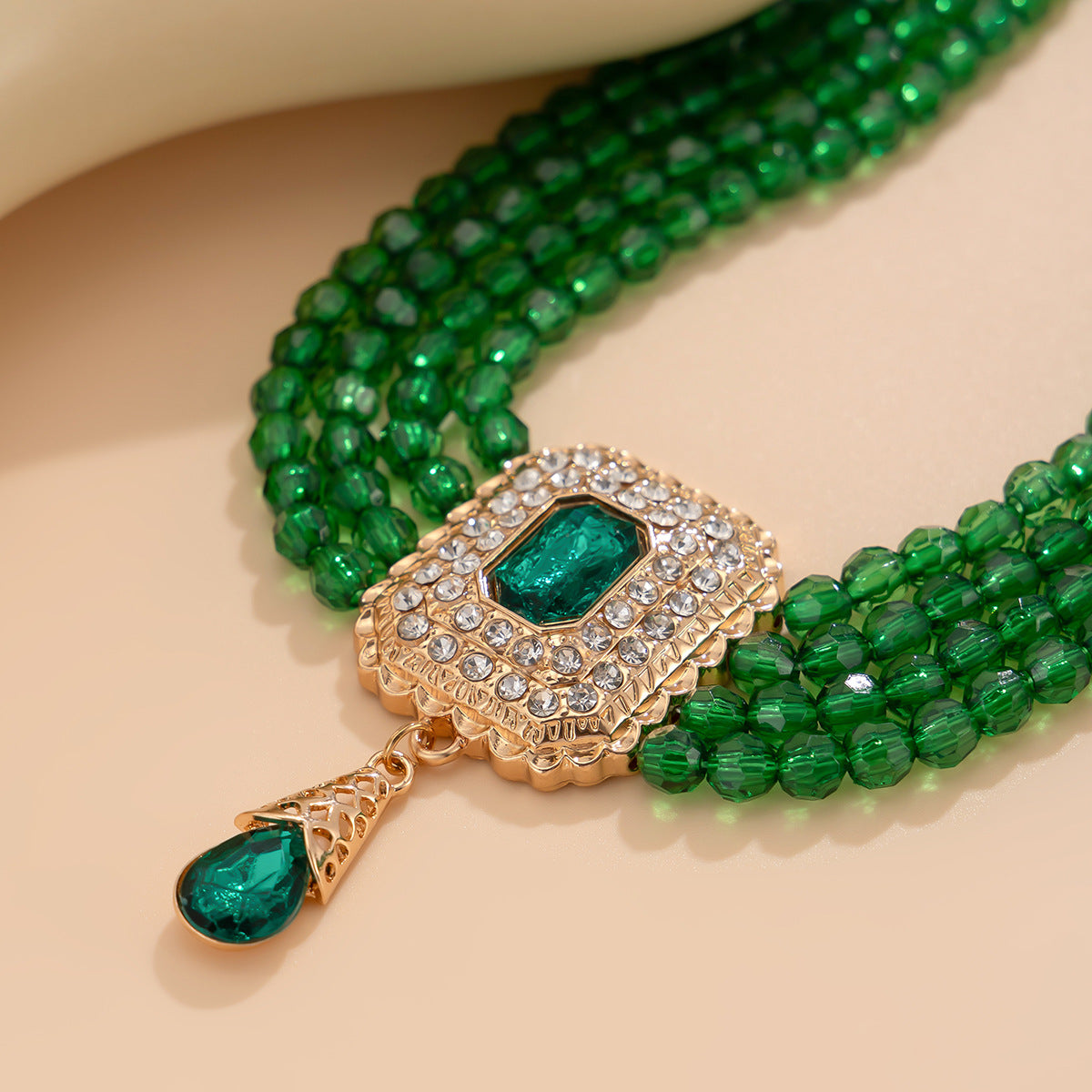 French Crystal Square Layered Choker
