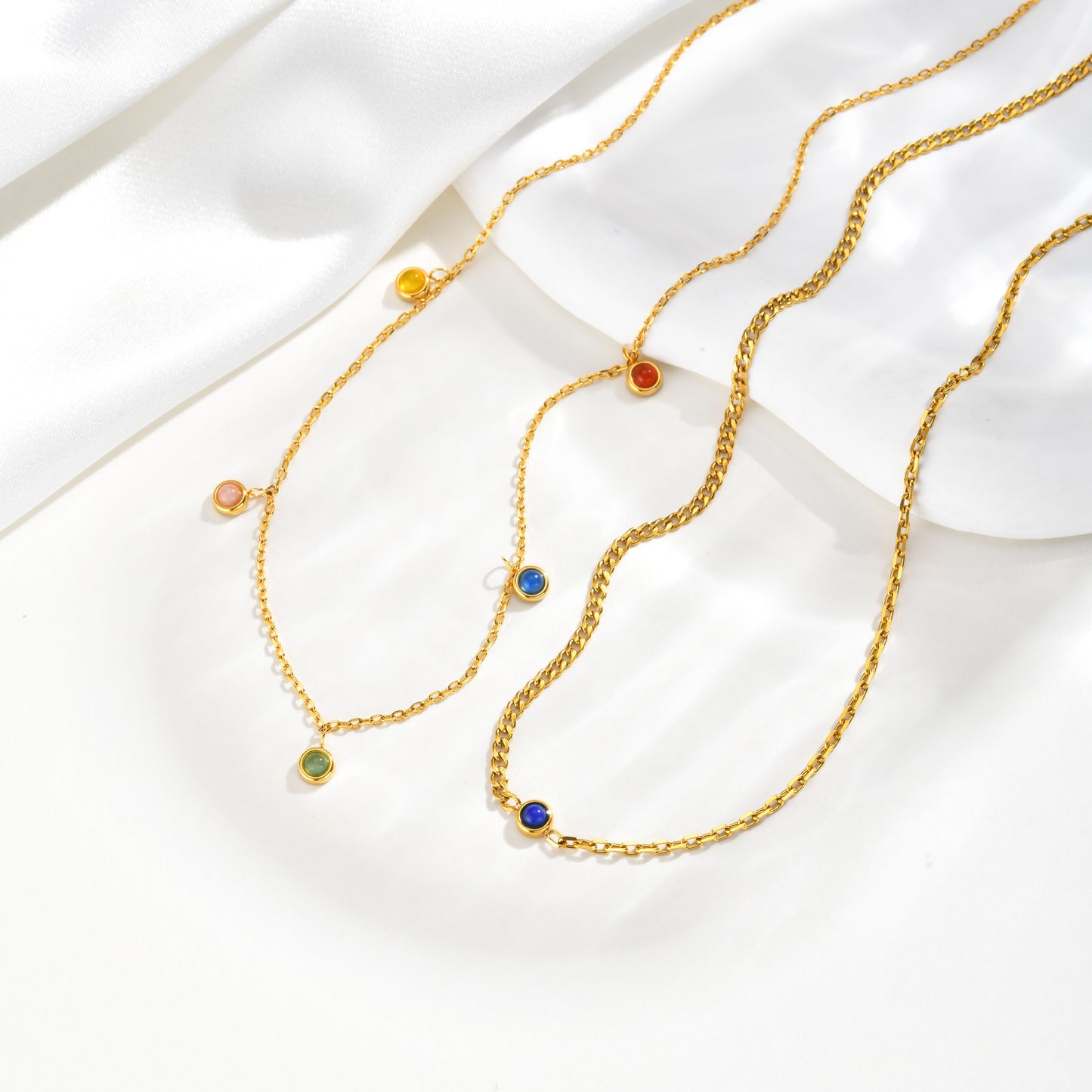 Spice Girls Design Sense Stainless Steel Natural Blue Chalcedony Colored Natural Stone Necklace