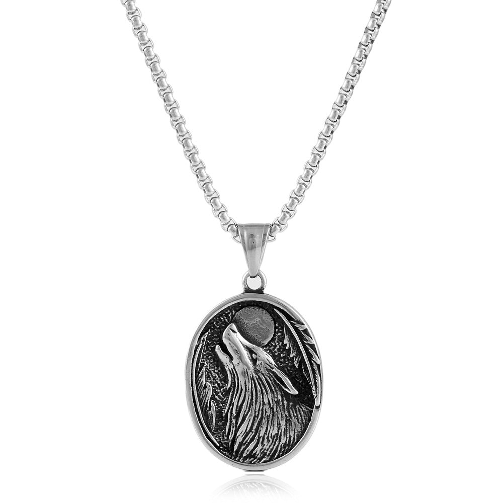 European And American Titanium Steel Wolf Pendant Necklace