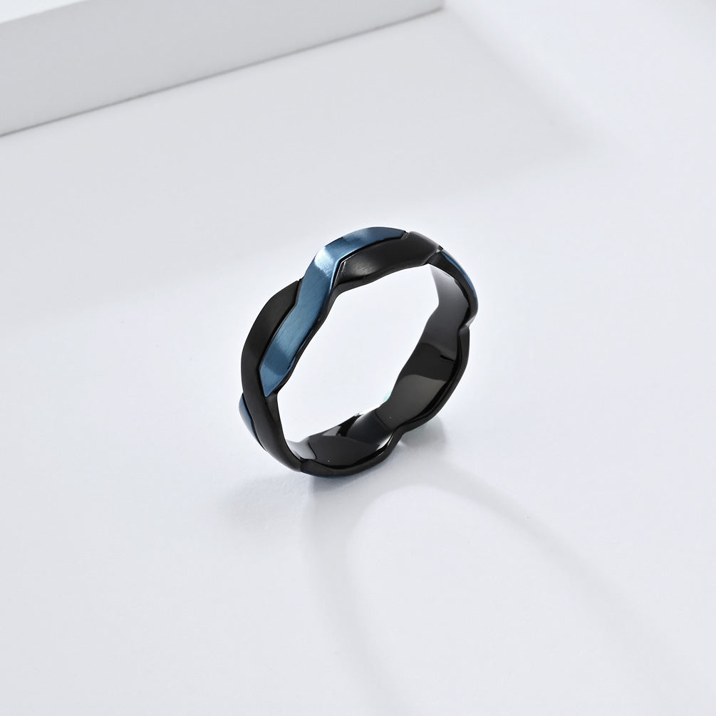 New Engraved Geometry Two-Color Titanium Steel Ring for Men