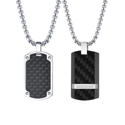 Carbon Fiber Black Stainless Steel Necklace for Men