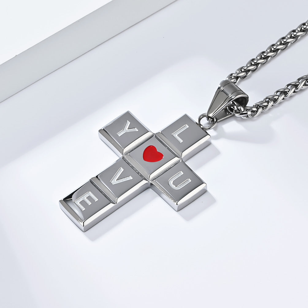 Cross-Border European And American Style I LOVE YOU Stainless Steel Cross Necklace