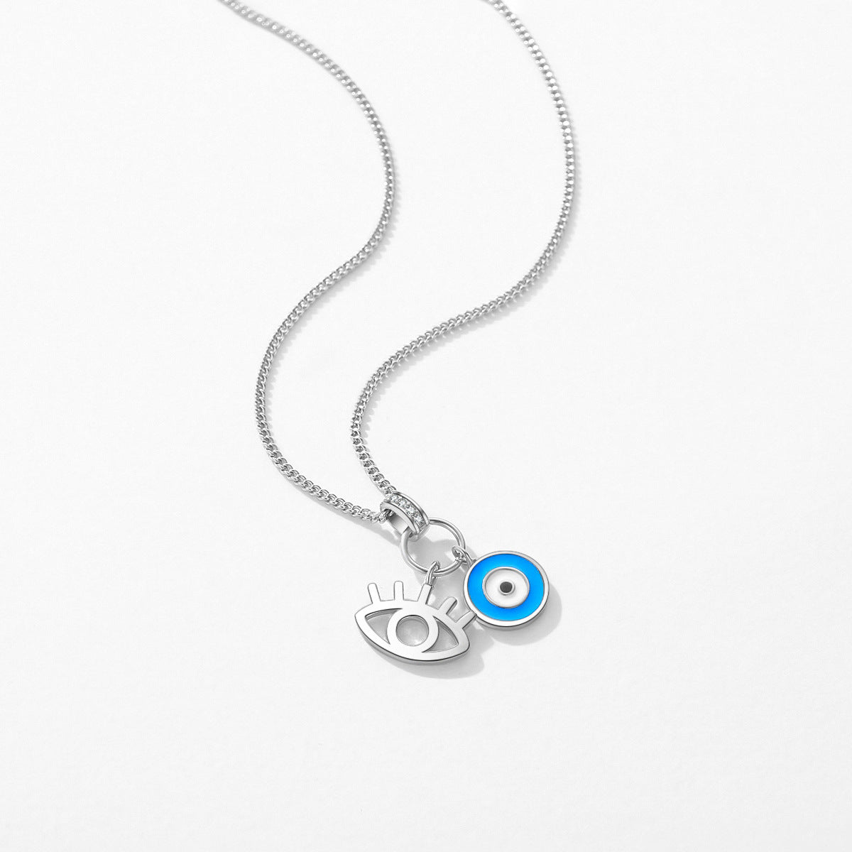 Sterling Silver Enamel Blue Eyes Necklace for Women