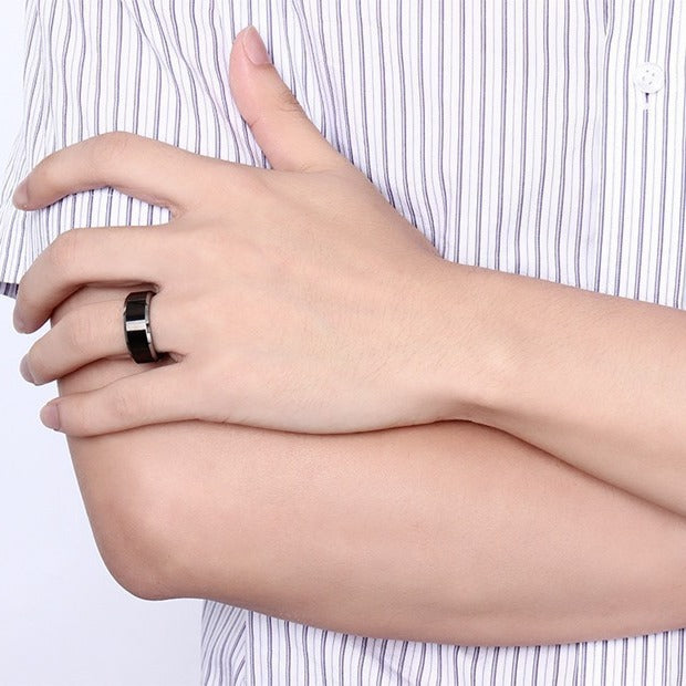 European And American Foreign Trade Jewelry 8mm Black Tungsten Gold Ring For Men