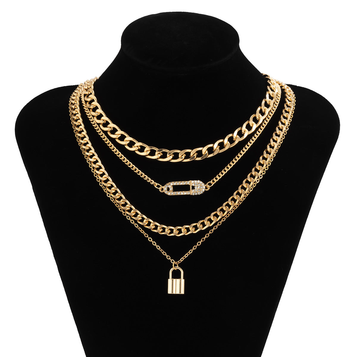 Lock Pin Chain Necklace By Planderful For Women Bold Retro Punk Statement With Stacked Thin Chains Vienna Verve