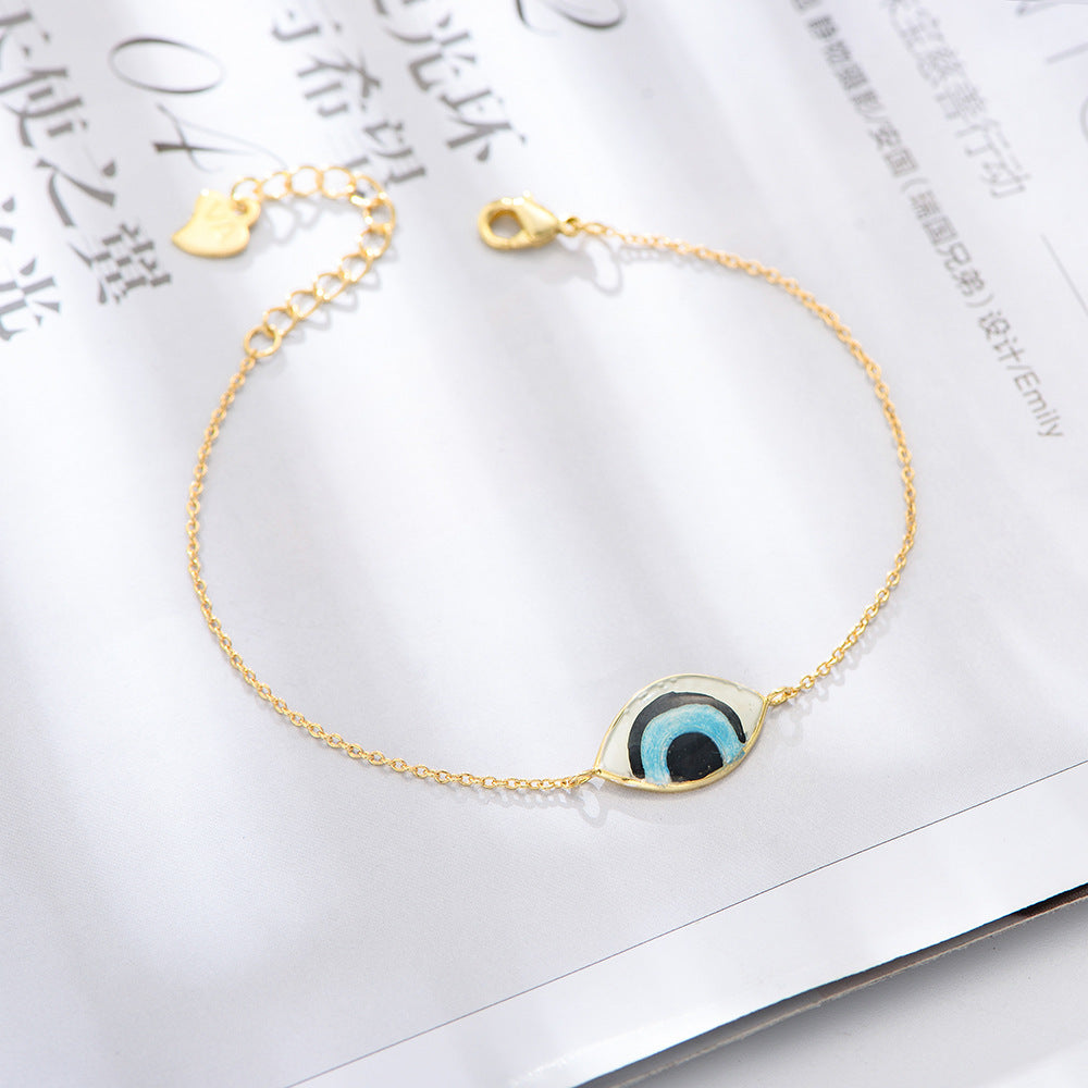 Vintage Electroplated 14k Gold Devil's Eye Bracelet Classic Drip Glue Painted Eye Hand