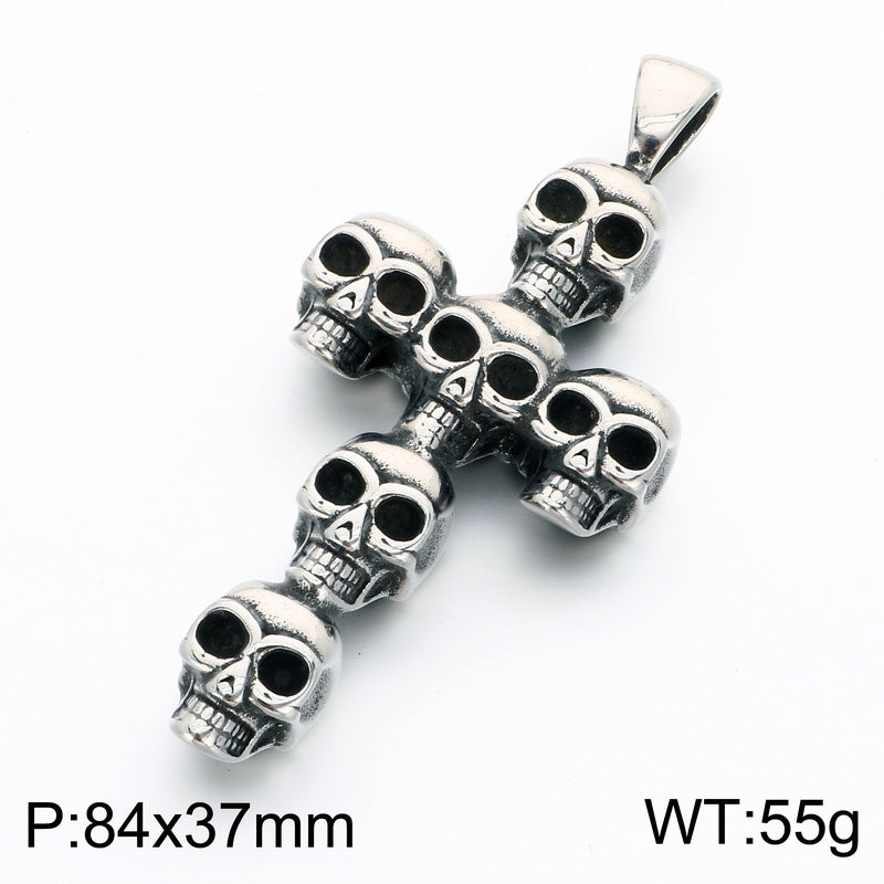 Cross Flower Pendant, Punk Style Goth Smear Skull Cross Stainless Steel Men's Pendant Necklace
