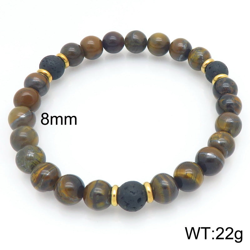 Volcanic Stone Stress-Relief Bracelet – Yellow/Red Tiger's Eye Stone Elastic Rope