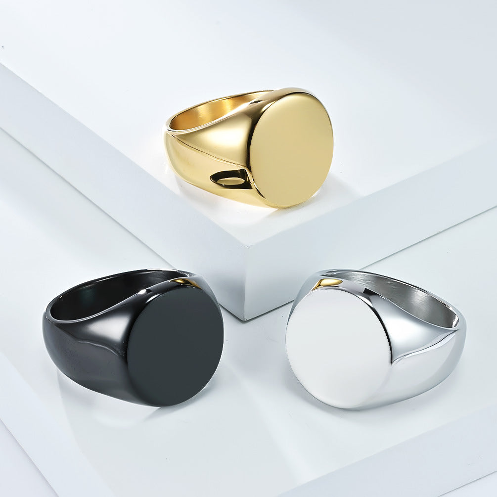 Titanium Steel Mens Ring Planderful Minimalist Seal Pattern Jewelry For Modern Gents