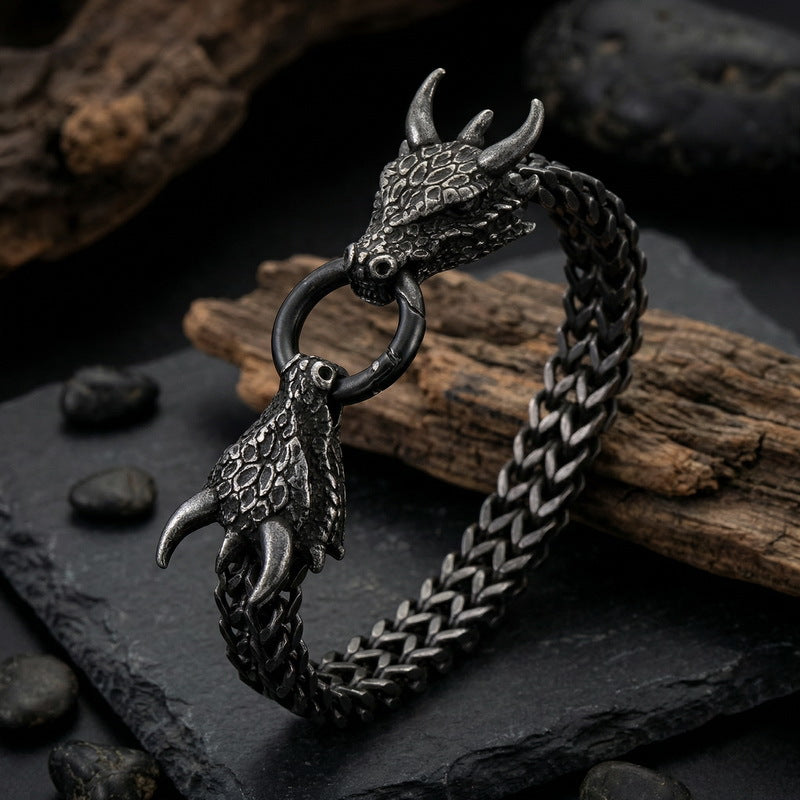 Smear Dragon – Punk Style Vacuum Electroplating Dragon Head Front & Back Chain Bracelet