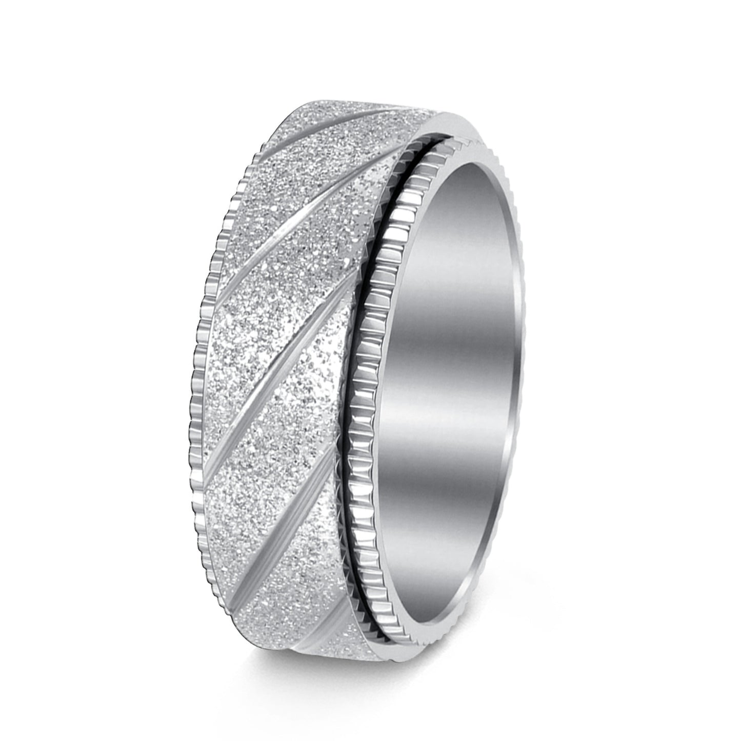 Planderful Titanium Steel Ring Unisex Rotatable Oblique Stripe Matte Finish Everyday Genie Statement