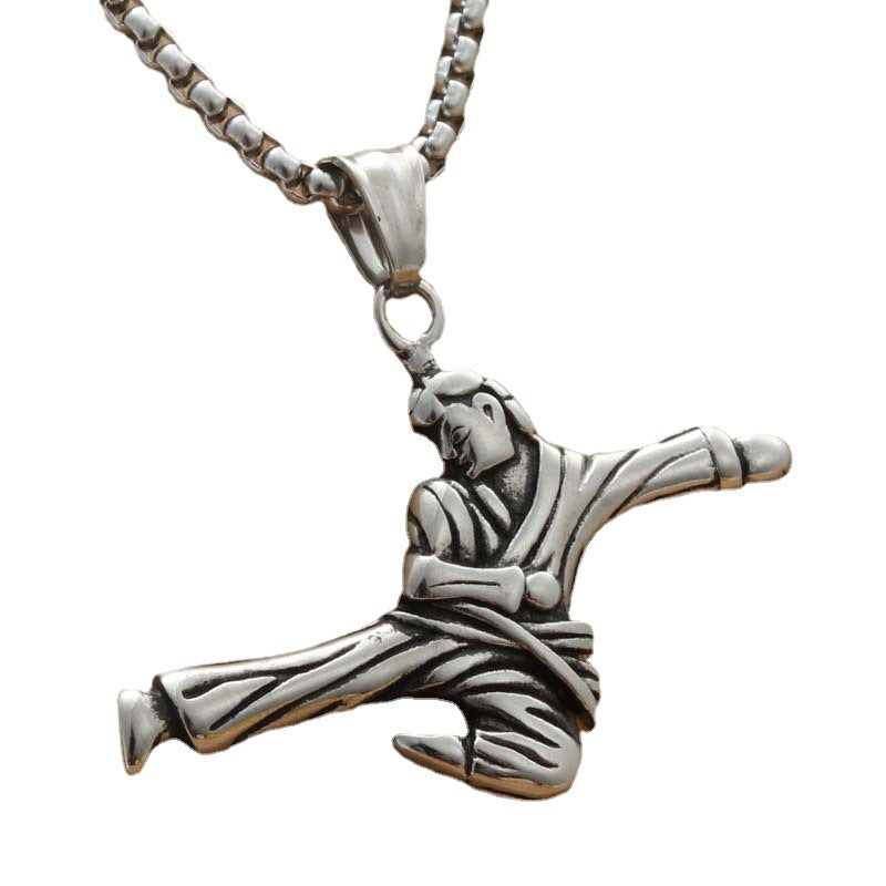 Titanium Steel Martial Arts Pendant - Trendy Punk Necklace for Men by Planderful