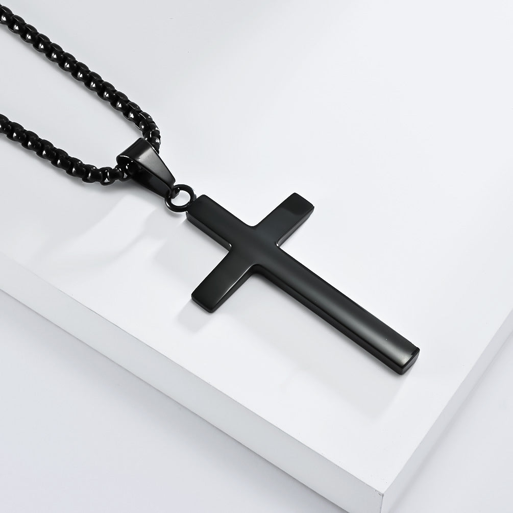 Cross-Border Simple Neutral Wind Beveled Stainless Steel Cross Necklace for Men