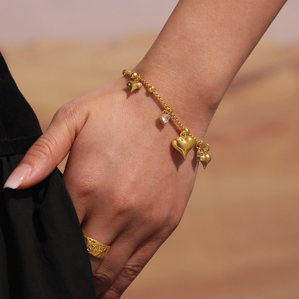 Planderful Bead Love Pendant Bracelet For Her 18K Gold